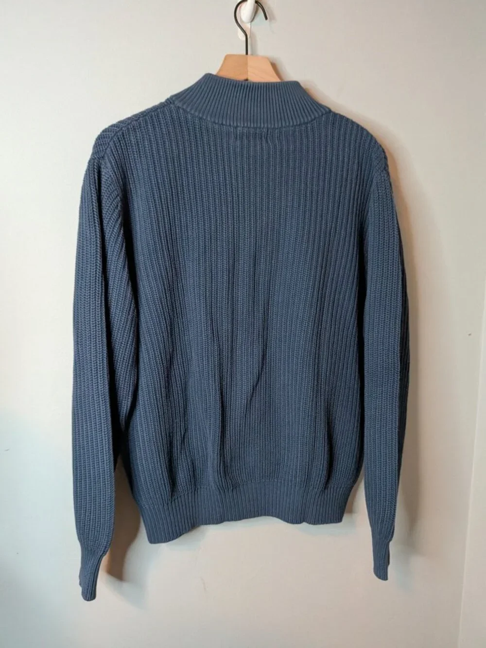 LL Bean Sweater Mens Medium Blue Teal Full Zip Long Sleeve Ribbed Knit Sweater